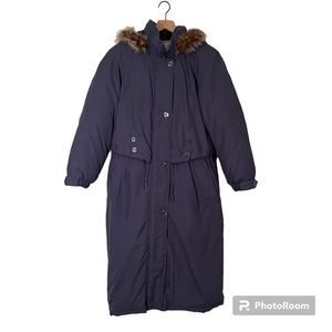Fleet Street Navy Ankle Length Parka with Faux Fur Hood | SZ Small